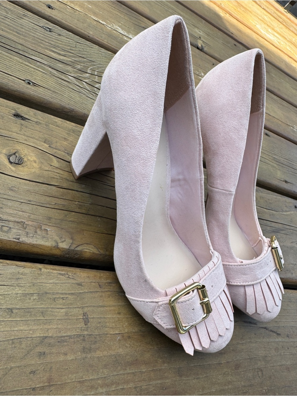 Fergalicious by Fergie blush pink & black Size 6.5 M Women's Block Heel Pumps x2